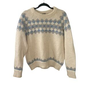 VINTAGE GAELTARRA Ireland Patterned Irish Sweater Cream Blue L